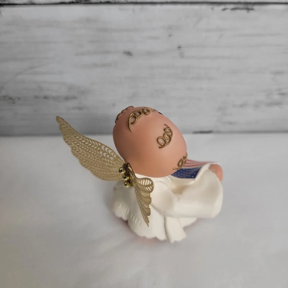 Vintage RUSS Patriotic Guardian Angel w/ Gold Wings Flag Kirks Kritters Y2K 2001